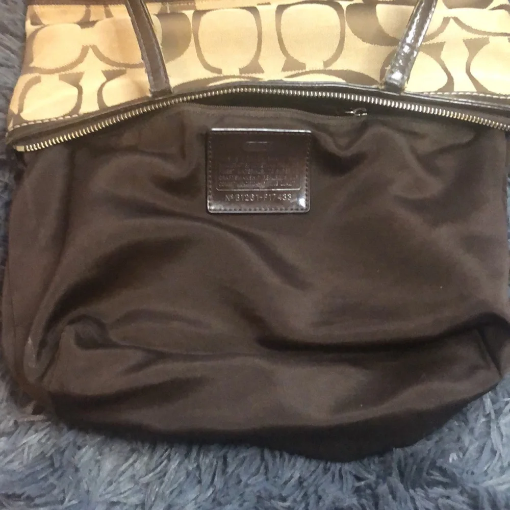 Coach Legacy Stripe Signature Tan and Brown Shoulder Bag
